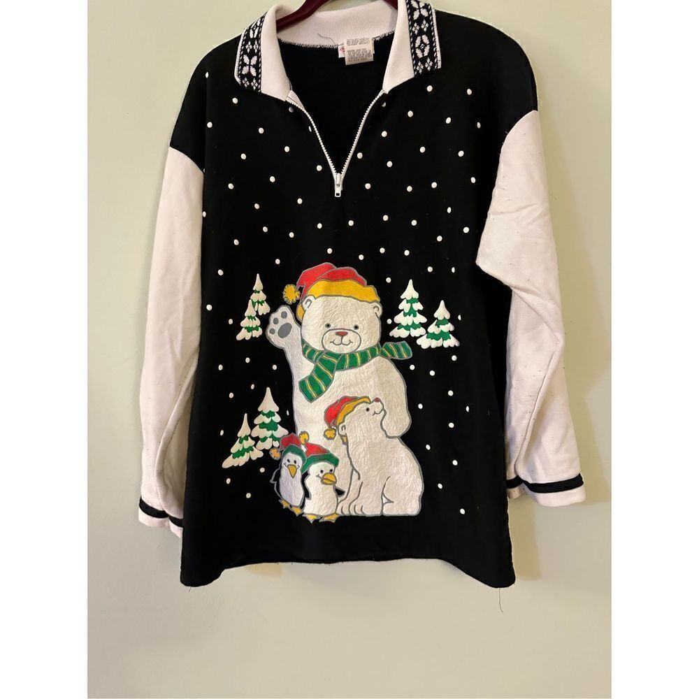 Vintage Winter Animals Quarter Zip Collared Sweatshirt